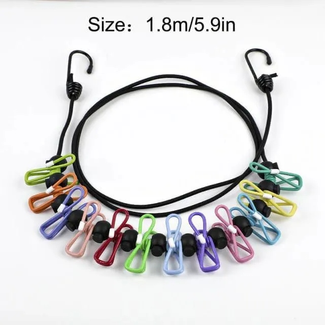 Portable Travel Retractable Clothesline, Laundry Clothesline with 12 Clothespins, Windproof Elastic Cable Lines for Backyard, Vacation Hotel,Outdoor I