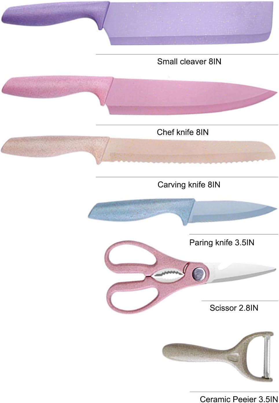 6 Pcs Colorful Knife Set With Cutting Board