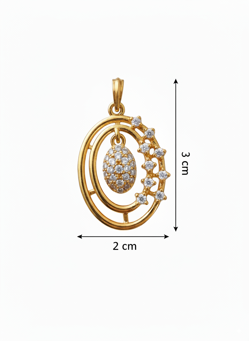 Gold Plated 3 Oval Layer Design Medium Pendant with White Stone for Women