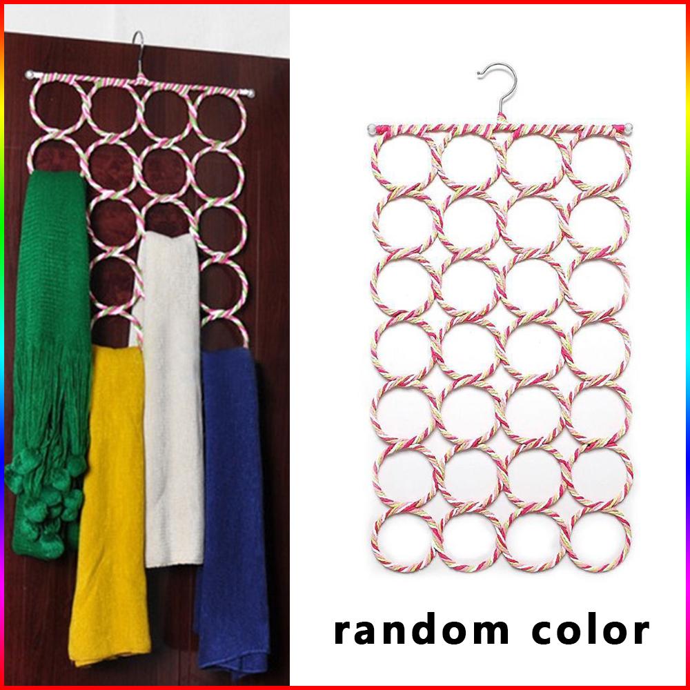 Multi use 28 Hole Ring Rope Scarf Wrap Shawl Storage Holder Hanger Tie Rack.