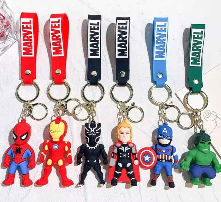 3D Cartoon Superhero Silicone Keychain Set with Matching Wrist Straps