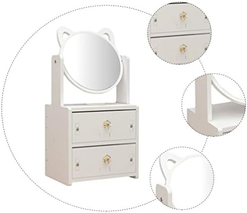Neko Wooden Desktop Storage Organizer with Cat-Ear Rotating Mirror