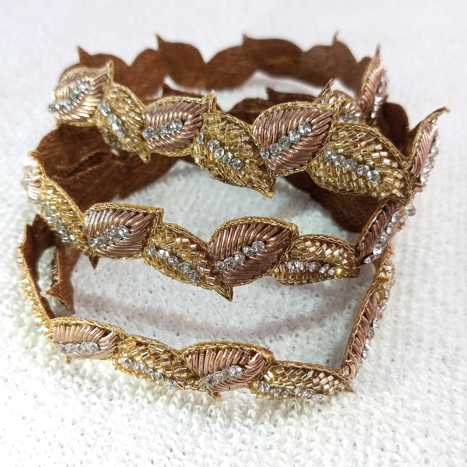 Lovetholy 1Meter Zardosi Lace Border Patch Work Leaf Design Embroidery Sew On Applique Patches for Clothes, Blouse, Dres