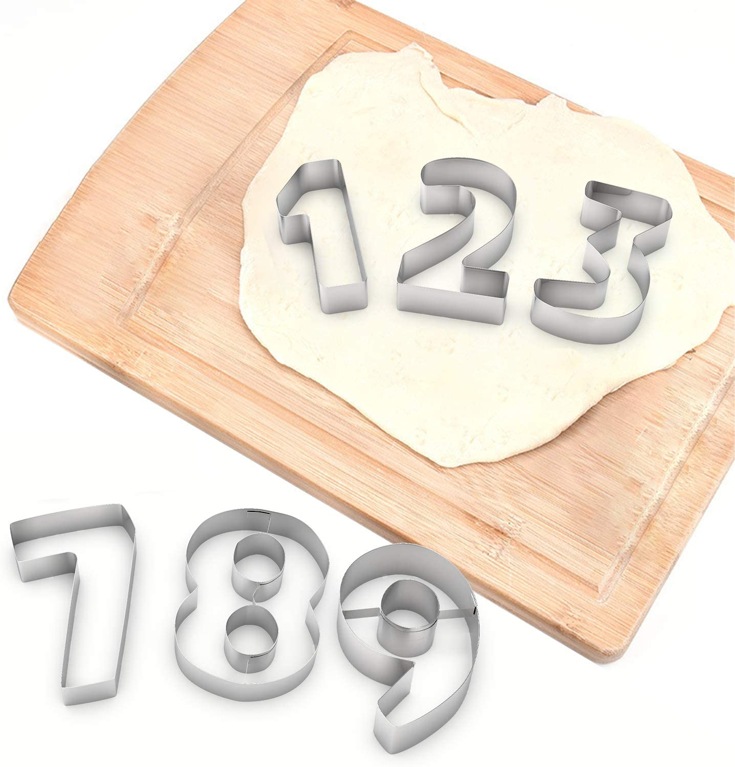 Cookie Cutter Set, Fubarbar 3 inch Number 0 1 2 3 4 5 6 7 8 Shapes Cutter Large Metal Numbers Fondant Cutters Mold, Stai