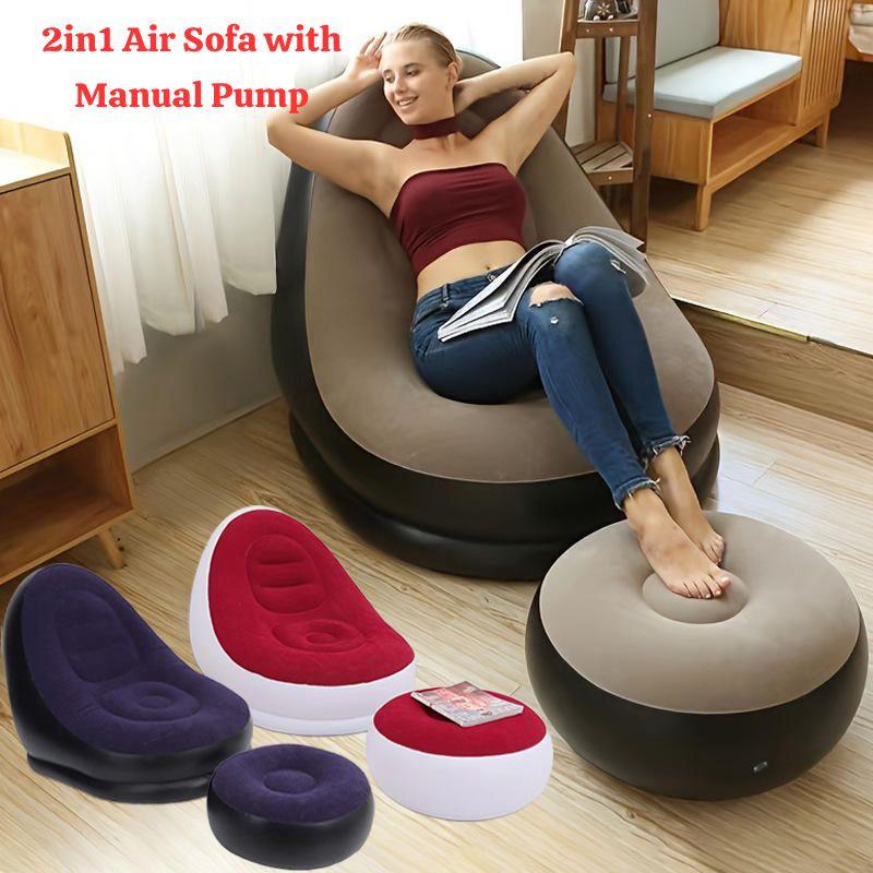 portable flocked PVC inflatable lounge chair
