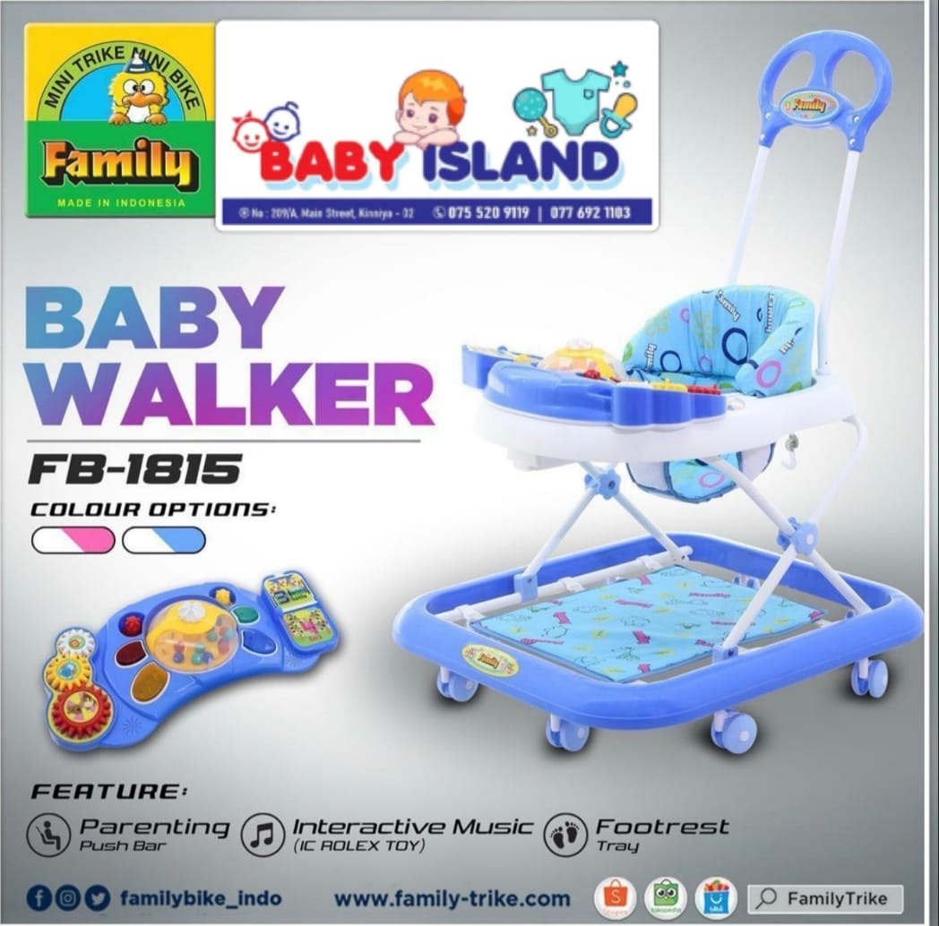 Family FB-1815 Baby Walker with Parenting Push Bar & Interactive Music Tray