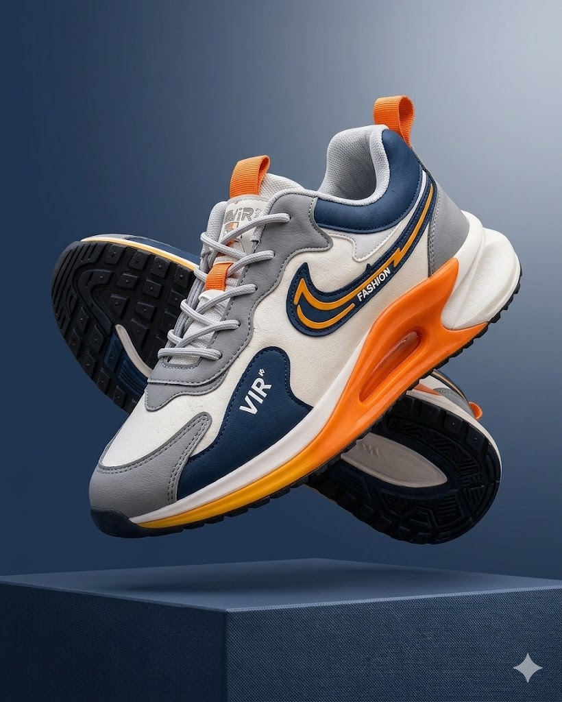 Gray and blue running shoes