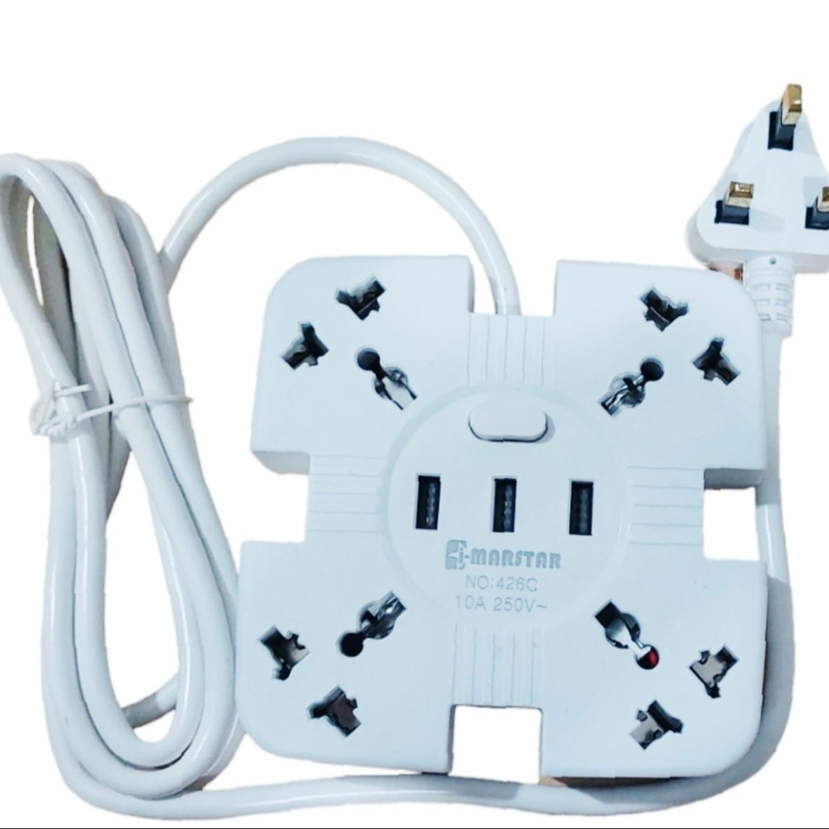 Multi Plug Wire Code 3 USB+ 4 Power Socket with 2M Cable 4A AC Power Socket UK Plug