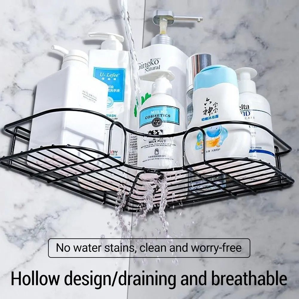 AquaBrava├ó┬ä┬ó Executive Metal Bathroom Corner Rack, Bathroom Kitchen Tripod Adhesive Corner Shower Caddy Wall Hanging Bath Organizer Shelf Storage R