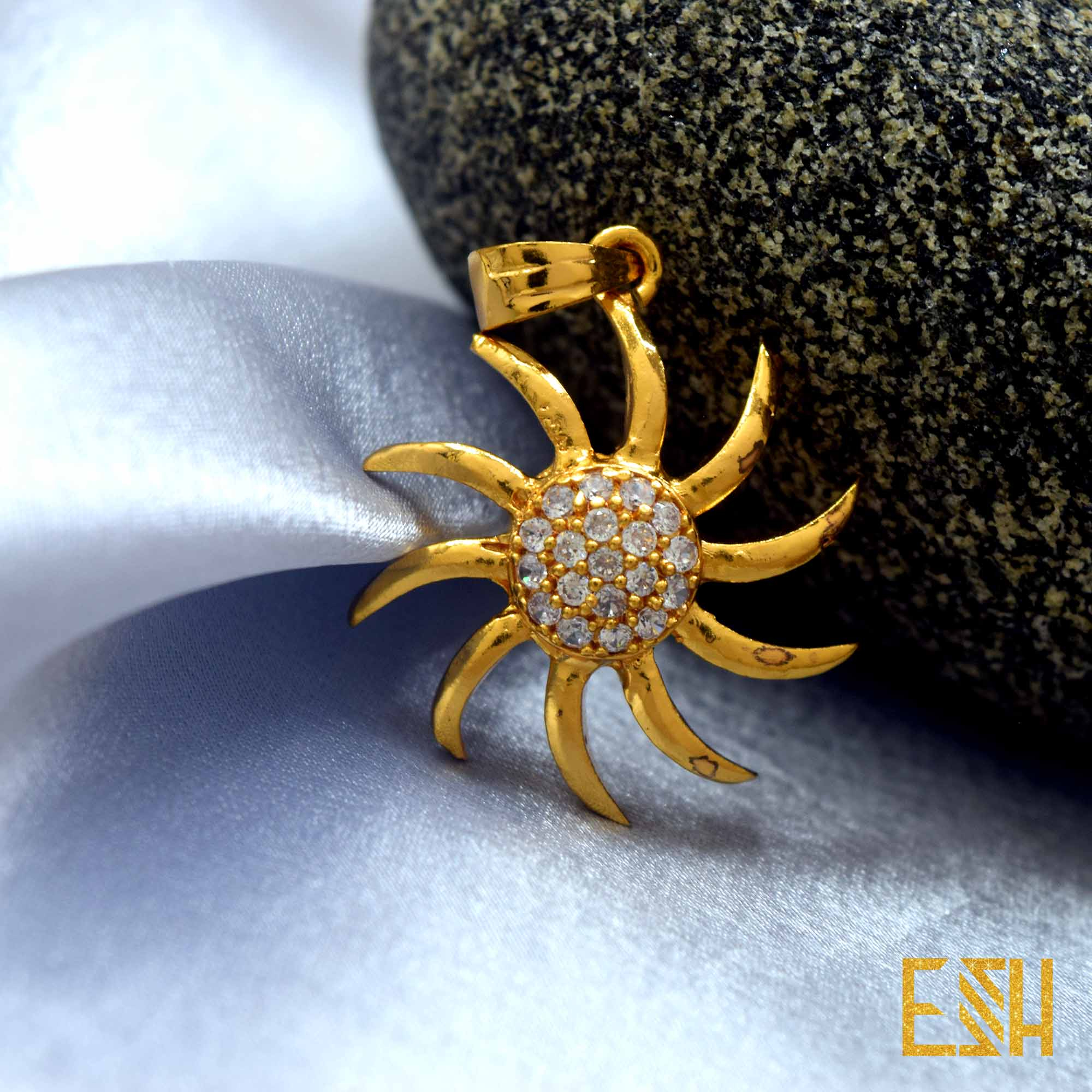 ESH Stylish Rich Look Good Quality Gold Plated Sun Pendant for Women