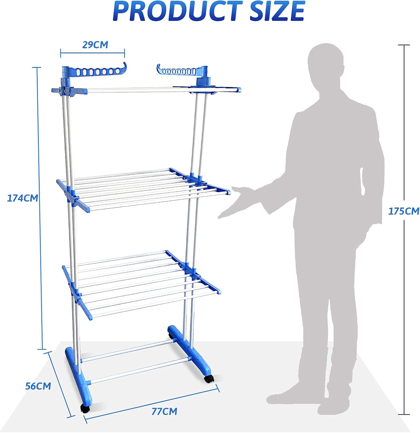 Three-layer Double Pole Adjustable Clothing Garment Clothes Aired Horse Stainless Laundry Rack Hanging Drying Folding Hanger