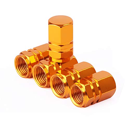 Y-SPACE Tire Stem Valve Caps Wheel Aluminum Valve Covers Car Dustproof Tire Cap, Hexagon Shape (Set of 5, Gold)