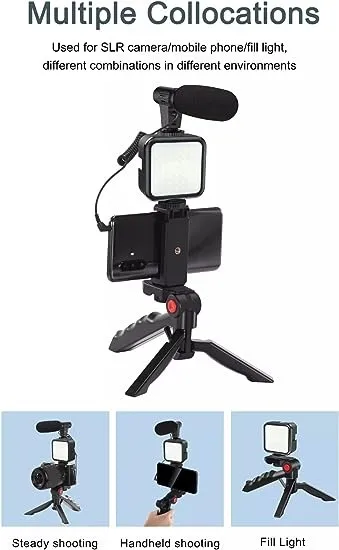 Video Making Vlog Tripod Kit AY-49 ΓÇô Professional Vlogging Set with Microphone & LED Light