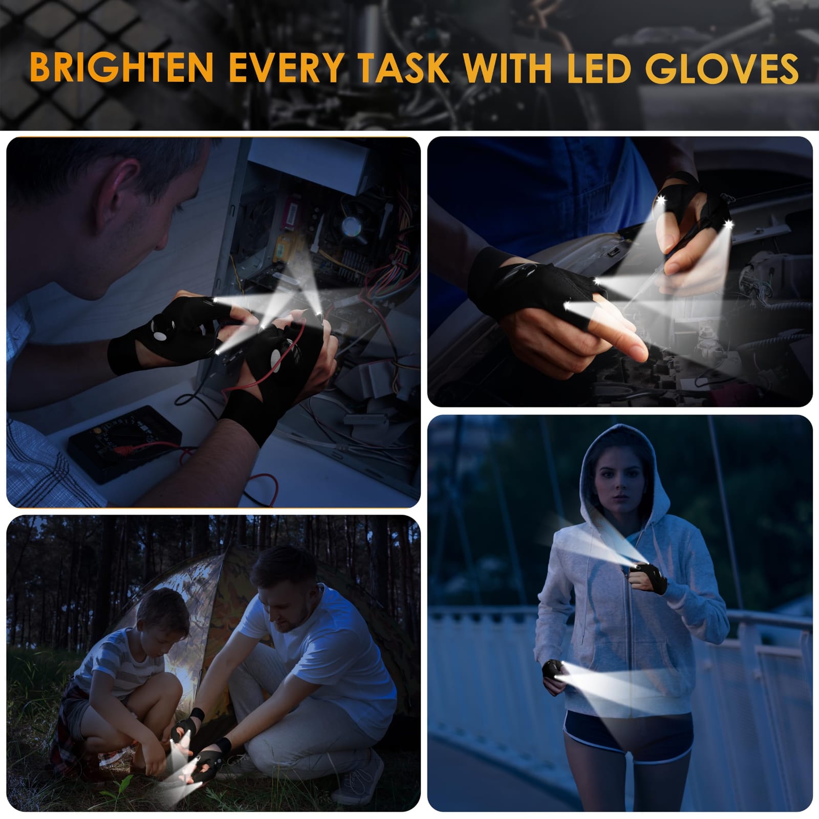 2pcs LED Flashlight Gloves ΓÇô Waterproof Hands-Free Light Gloves for Work, Repair & Outdoor Use