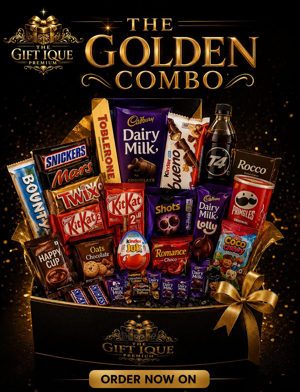 The Giftique Premium "The Golden Combo" Luxury Chocolate & Snack Gift Hamper