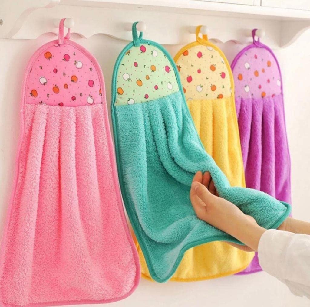 Microfiber Wash Basin Hanging Hand Kitchen Towel Napkin with Ties (44x24 cm, Multicolor)