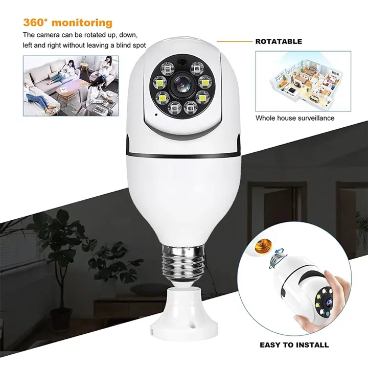 360┬░ Rotating 5MP Bulb CCTV Camera ΓÇô Full-Color Night Vision IP Security