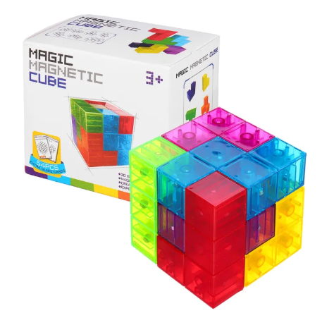 Magnetic Building Blocks Magic Magnetic 3D Puzzle Cubes - Set of 7 Multi Shapes Magnetic Blocks with 92 Models Book - Intelligence Developing and Stre