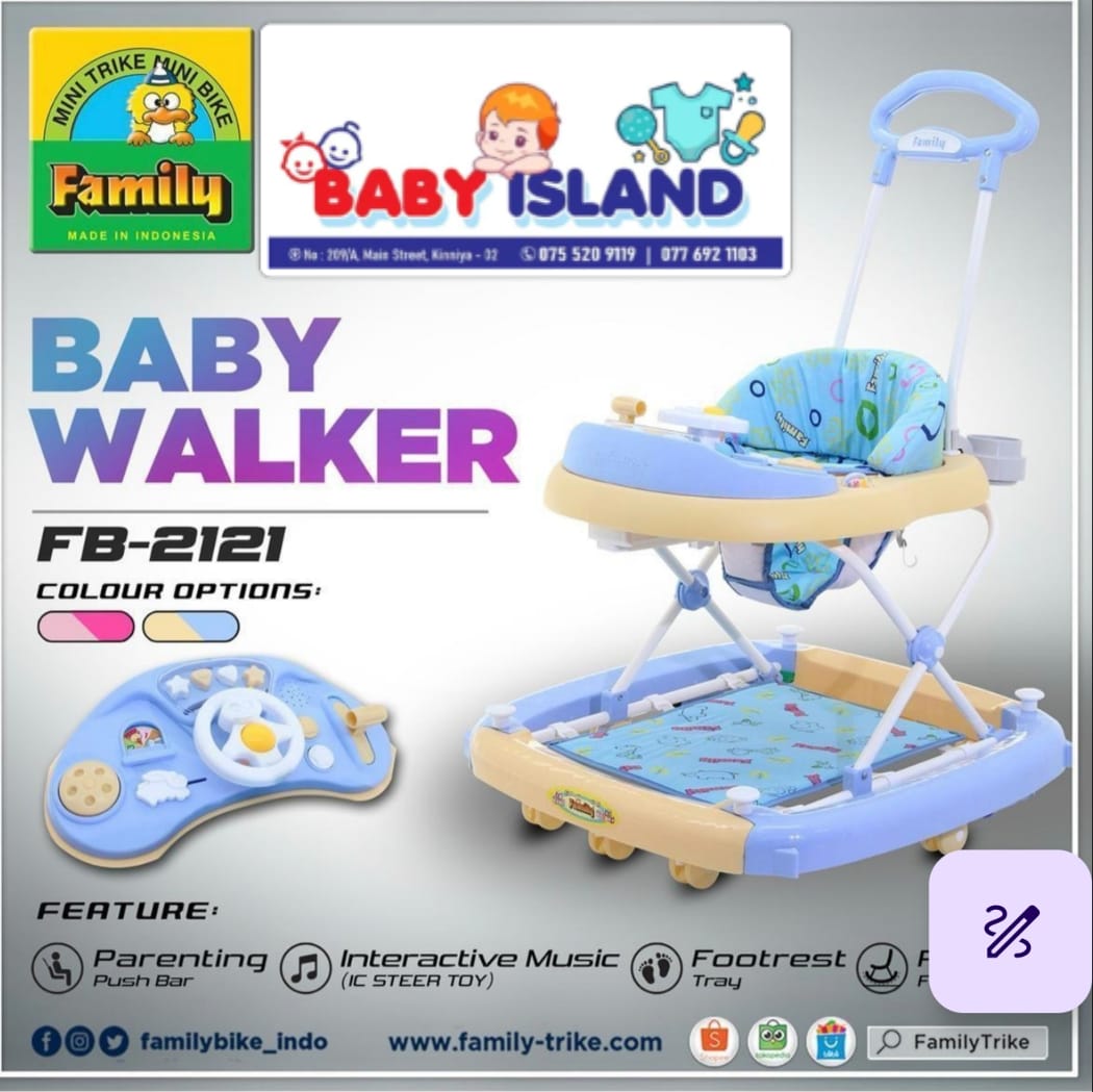Family FB-2121 Baby Walker with Parenting Push Bar and Interactive Steer Toy
