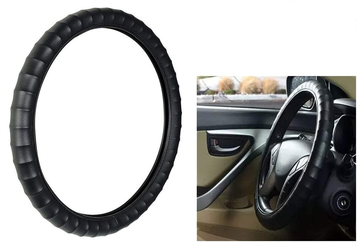 Movell Car Premium Finger Grip Steering Wheel Cover - Leather, Breathable, Anti Slip (Black) Customise Fitting for Hyundai Grand i10