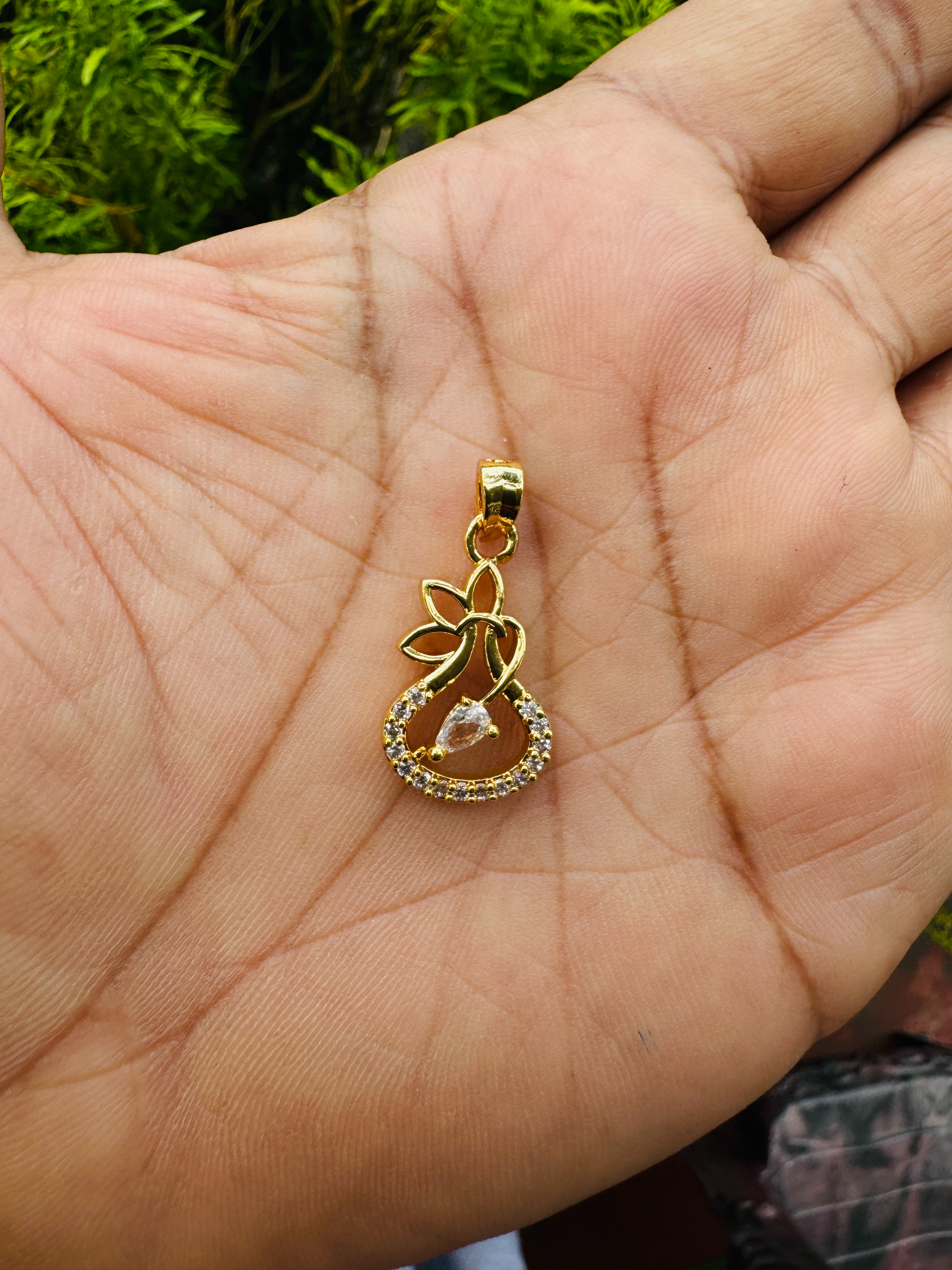 Gold Plated Cute Beautiful Flowerpot Type Pendant with White Stone for Women & Girls | Gift Item