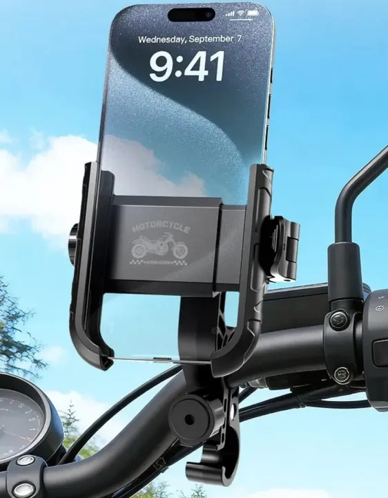 Universal Motorcycle and Bike Phone Holder with Bag Hook, 360-degree Rotatable BracketΓÇöModel CZ054, Secure Grip for Sm