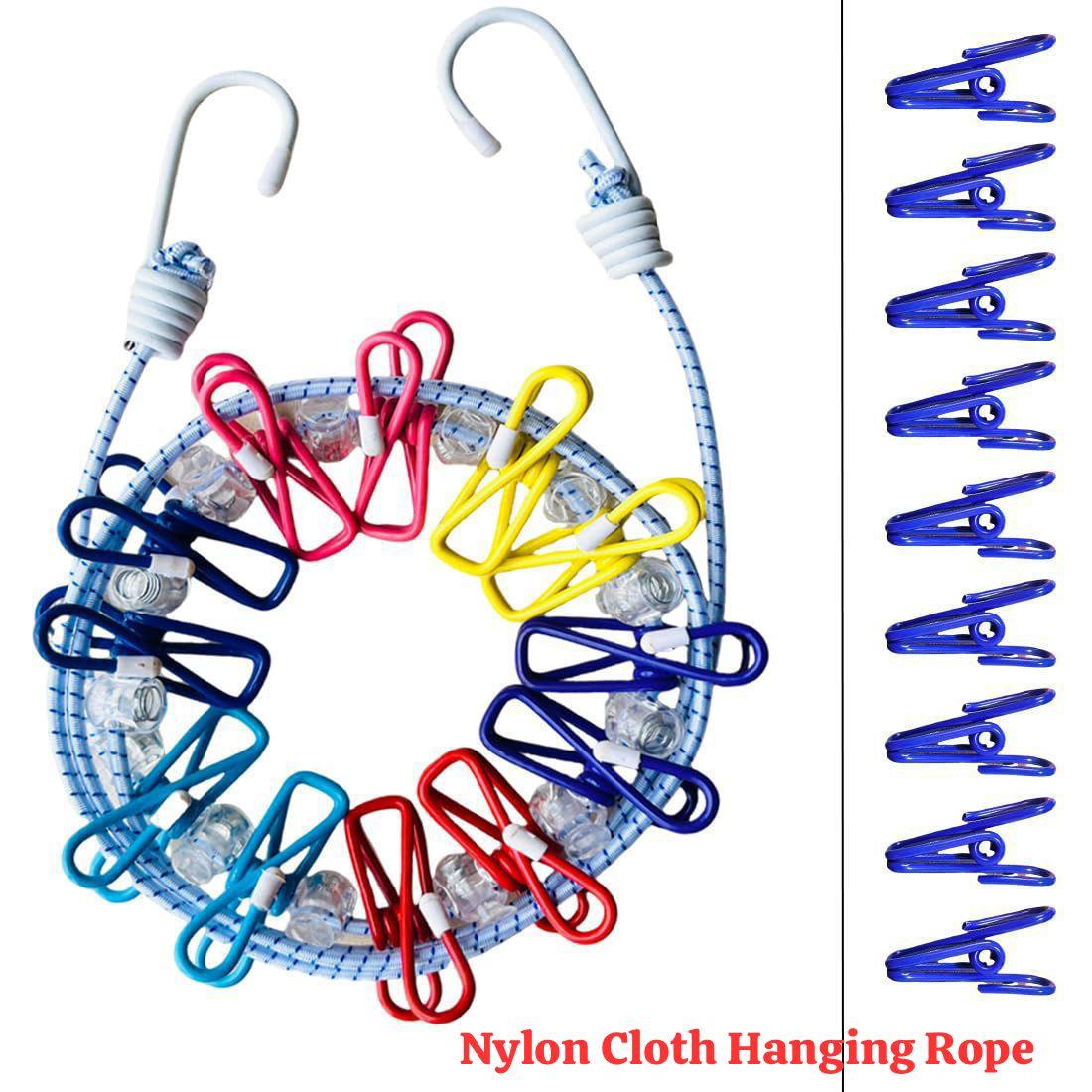 portable and retractable clothesline with 12 colorful clips
