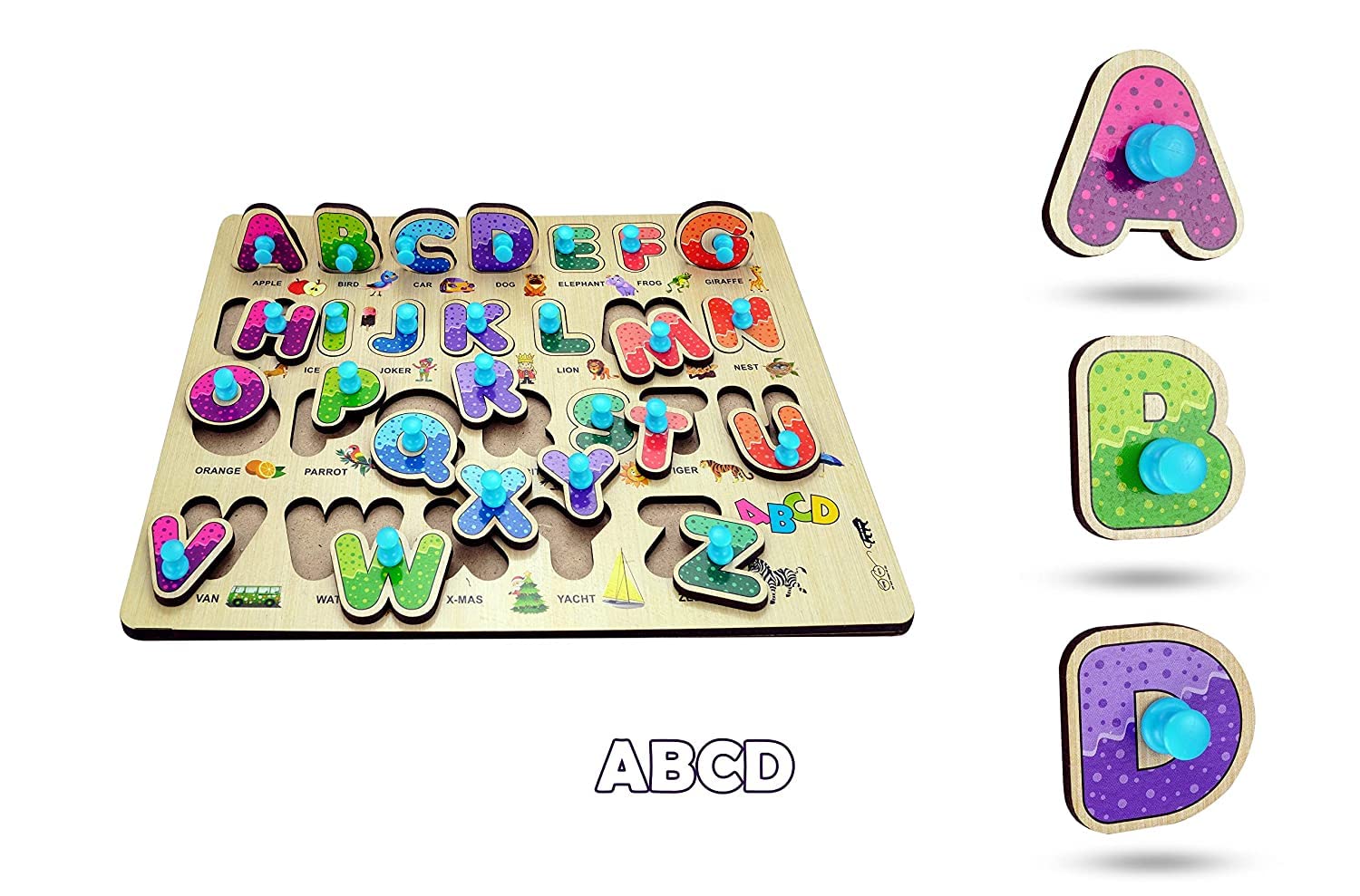 APPSTER Colorful Wooden Puzzle Toy for Kids Jigsaw Puzzles for Adults Baby Learning Educational Toys Board Game (ABCD + Shape &amp; Color + Number + B
