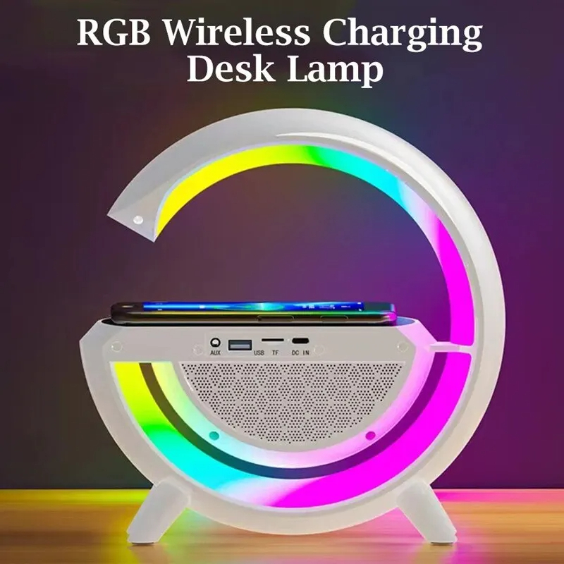 Portble Bluetooth Speaker White Noise RGB Light Loudspeaker with LED Display 15W Wireless Phone Charger Support FM TF US