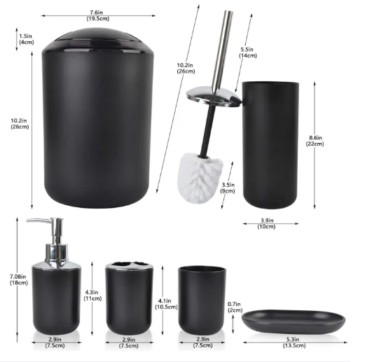 Bathroom Accessories Set 6 Piece Bath Ensemble Includes Soap Dispenser, Toothbrush Holder, Toothbrush Cup, Soap Dish for Decorative Countertop and Hou
