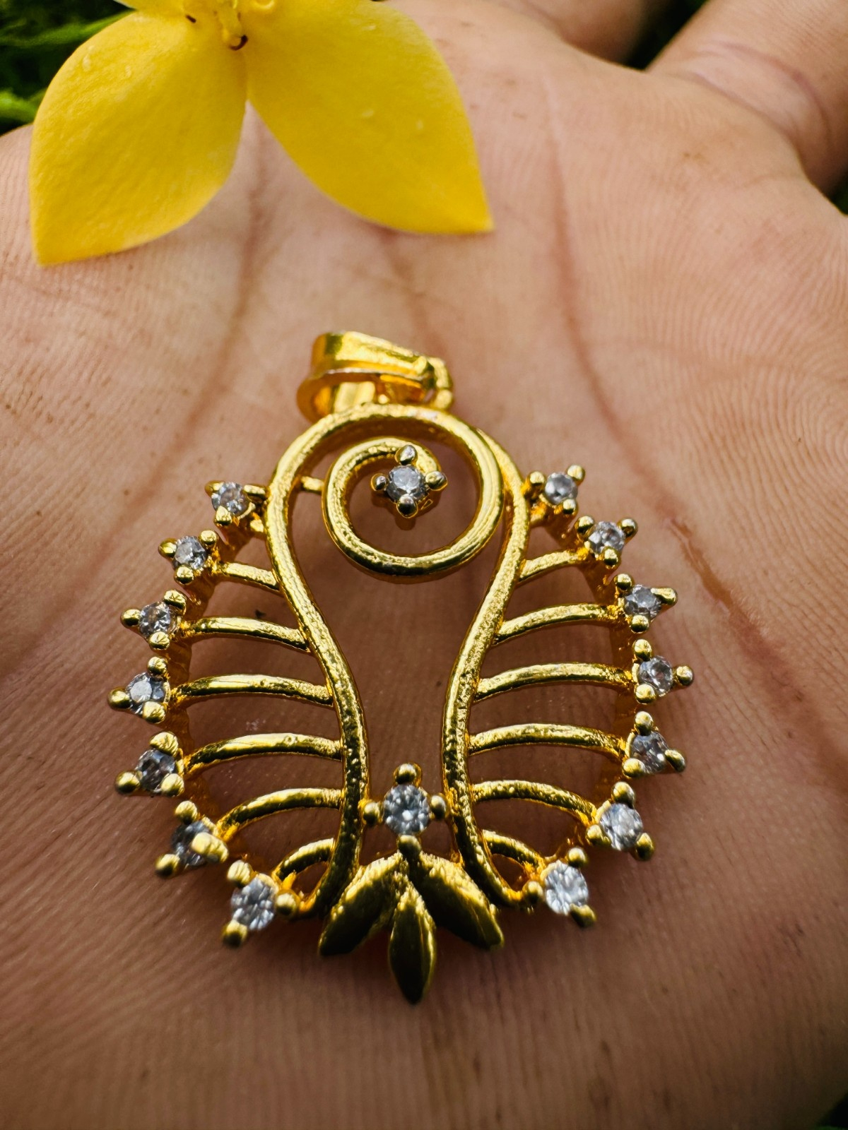 Gold Plated New Design Koil Type Pendant with White Stone for Women & Girls | Gift Item