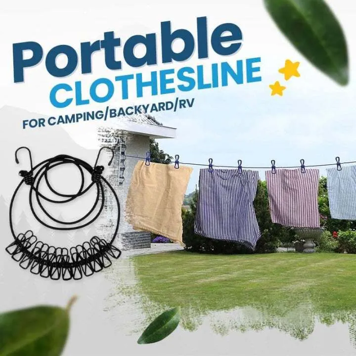 Portable Windproof Travel Clothesline ΓÇô Stretchable Elastic Laundry Line with 12 Clips