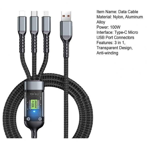 100W 3 In 1 Fast Charging Cable