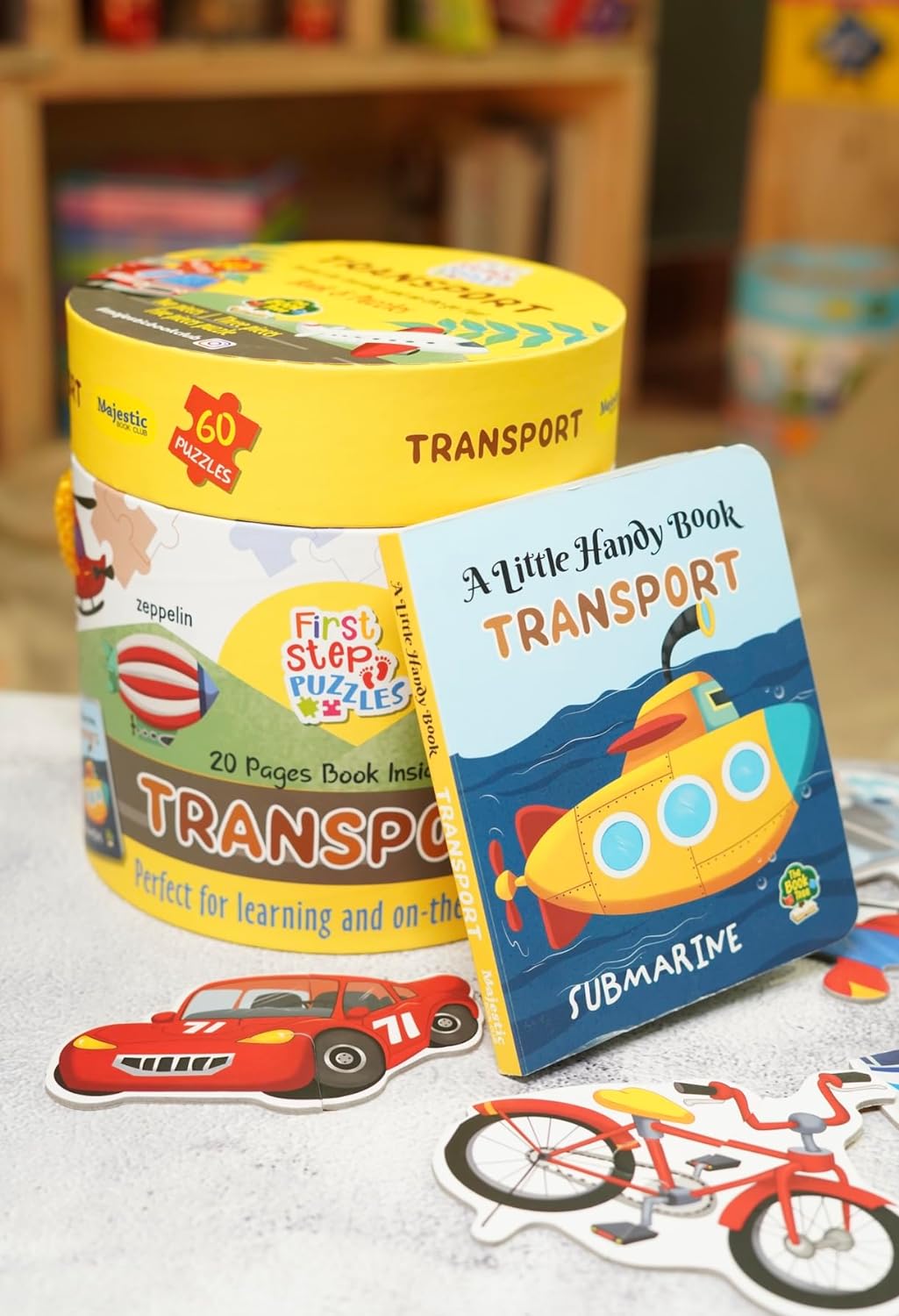 THE BOOK TREE Easy Peasy 20 Piece Big Size Transport Puzzle Set with 1 Board Book for Children