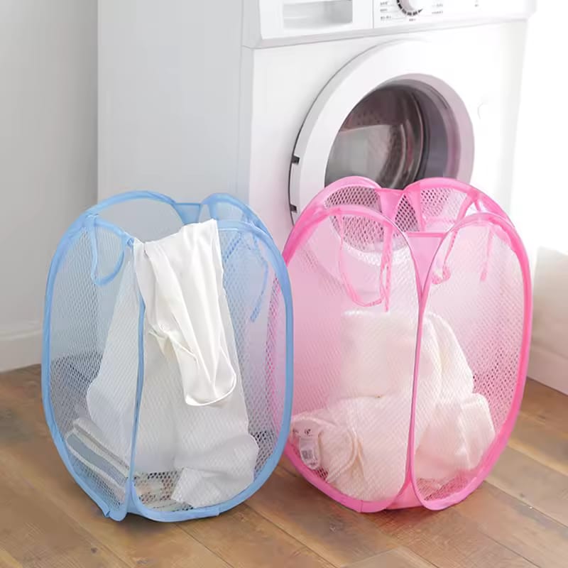 1pcs Folding Laundry Storage Basket Household Dirty Clothes Bag Light Nylon Mesh Laundry Basket Sundries Organization