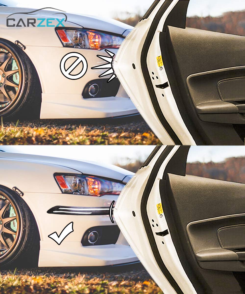 Carzex Car Rubber Guard Bumper Protector with Double Chrome Strip for All Cars 4Pcs - Black